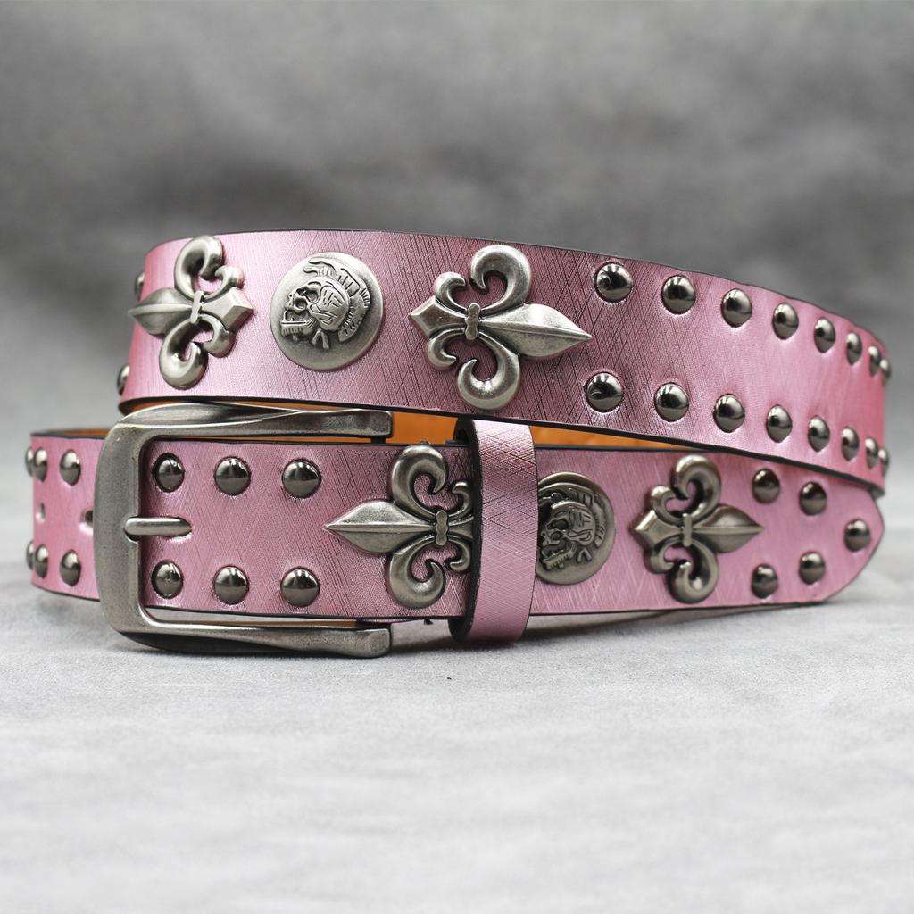 Fashion Rivet Belt White Cross Men&Women's Studded Belt Punk Rock With Pin Buckle Hardware Jeans Designer Female Waist Belts