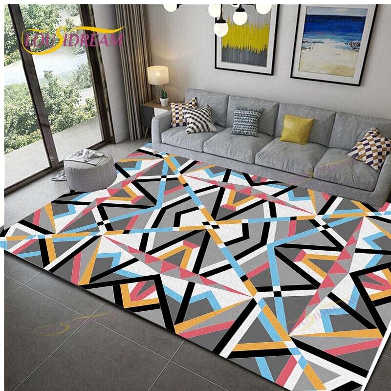 Geometric Carpet for Living Room Velvet Rug Kids Bedroom Bedside Rugs Soft Square Fluffy Carpets Home Sofa Table Decor Mat