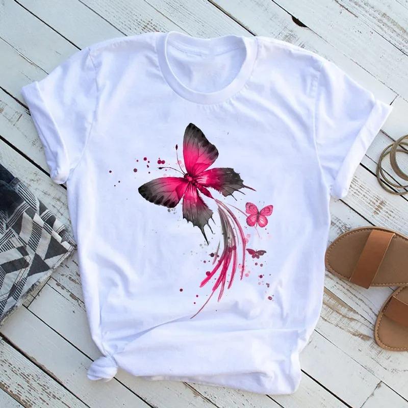 Unisexs Butterfly Tree Print Harajuku TShirt Round Neck Top Short Sleeve Casual Summer Tee ShirtDrop Ship