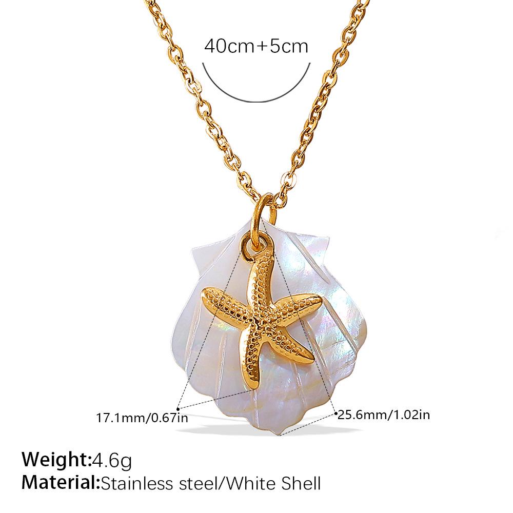 Starfish & Seahorse Stainless Steel Necklace with White Shell