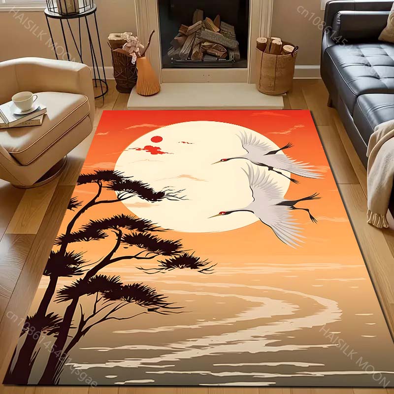 Japan Golden Heron Classical Painting Carpet for Living Room Bedroom Sofa Doormat Decor Sofa Table Area Rug Non-slip Floor Mat