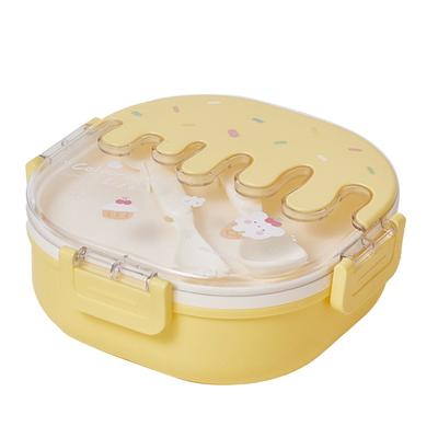 Bento Lunch Box for Kids Adults 3 Compartment Plastic Cute Ice Cream Lunch Snack Containers with Fork and Spoon for