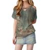 Women's Flower Print Casual Off-Shoulder Strappy V-Neck Short-Sleeved T-Shirt