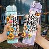 1PC Best Mom Ever Sunflower Quote Print 750ml Color Plastic Sports Water Bottle Leakproof Flip Straw Lid Suitable for Sports Office Home Use