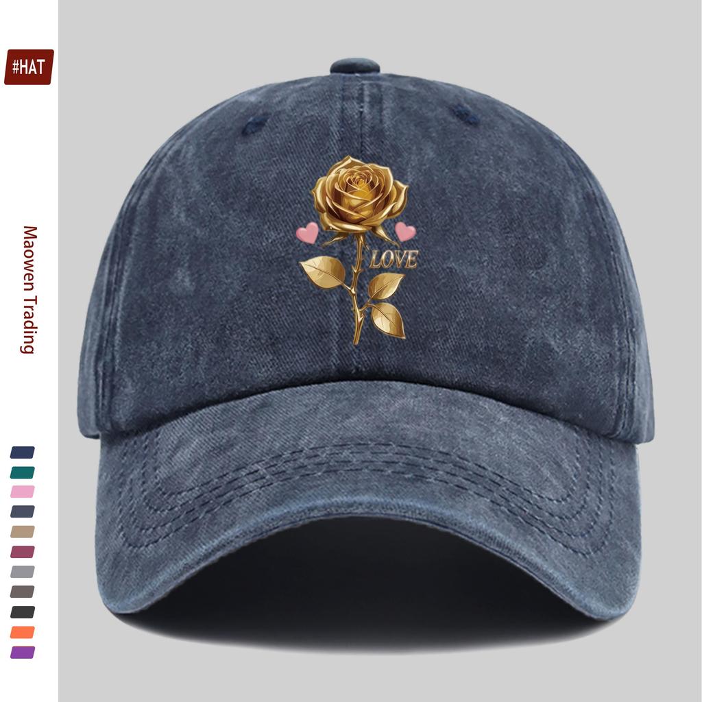 Pc Pcs for Mens  Womens Adjustable Snapback Trucker Hat  Golden Rose Print Baseball Cap Vintage Washed Lightweight Suitab