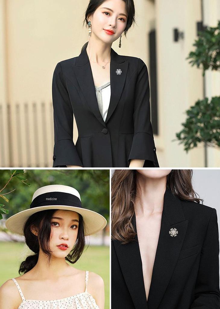 Elegant Snowflake Brooch for Women, Luxury Feel, Zirconia Accents, Lapel Pin with Anti-Slip Button