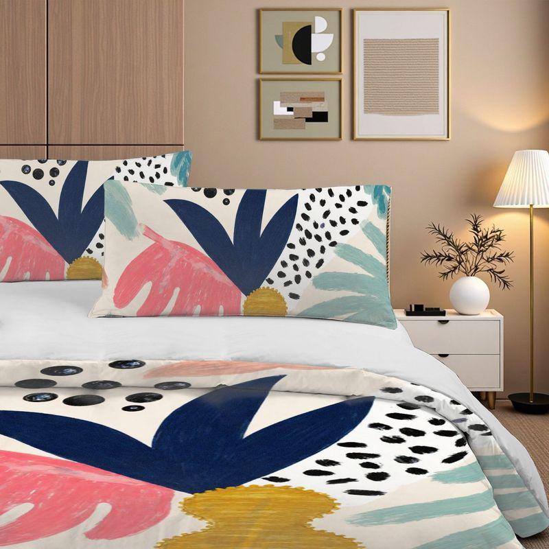 3-Piece Bedding Pillowcase Quilt Cover Set Plant Geometric Pattern 2D Digital Printing Suitable For Bedroom Dormitory Decoration