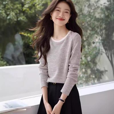 Fragrant Style Texture Knitted Long-sleeved T-shirt In Autumn New Round Neck Layered Casual T-shirt