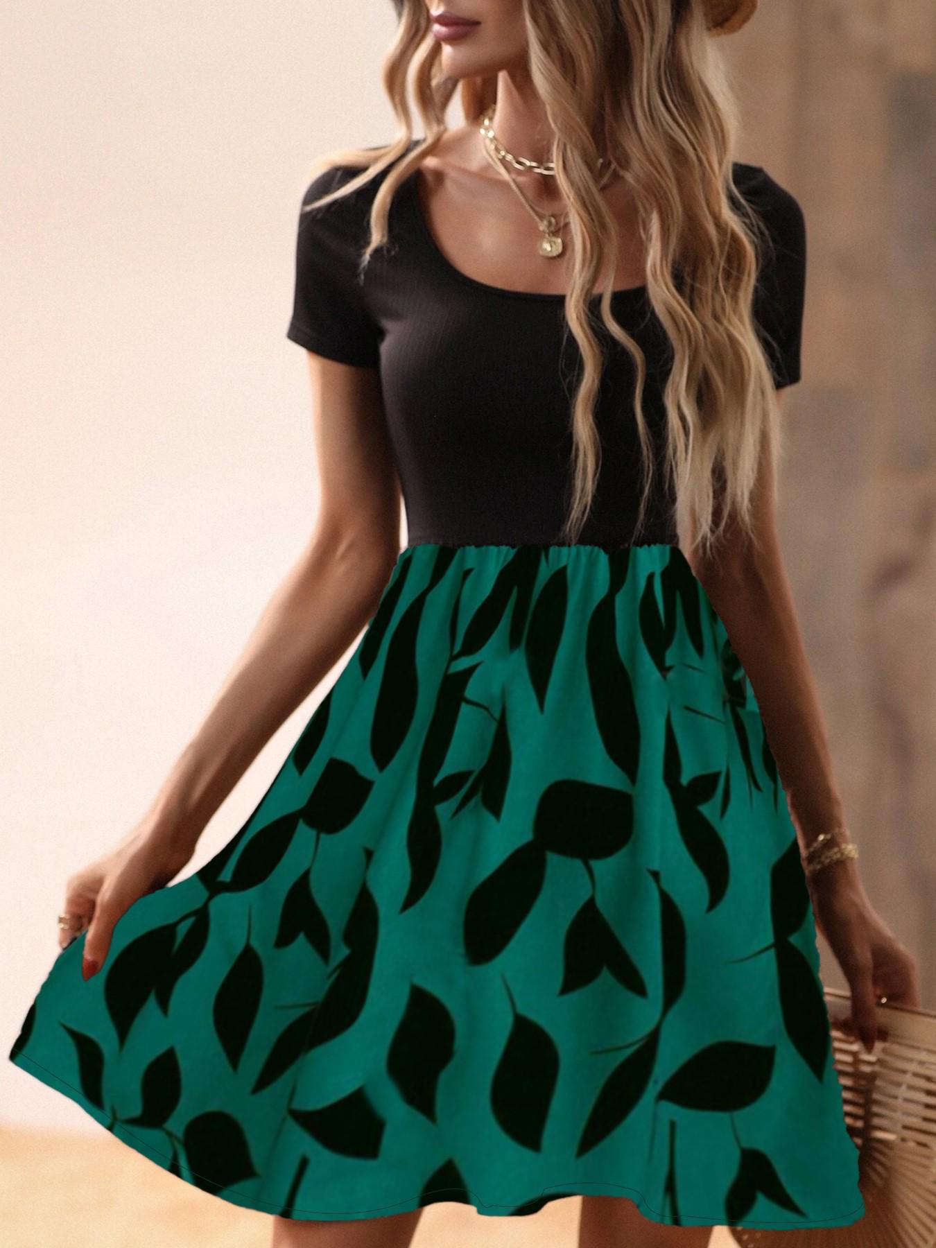European-American New Fashion Patchwork Round Neck Women s Dress | Elegant & Comfortable Daily Wear L