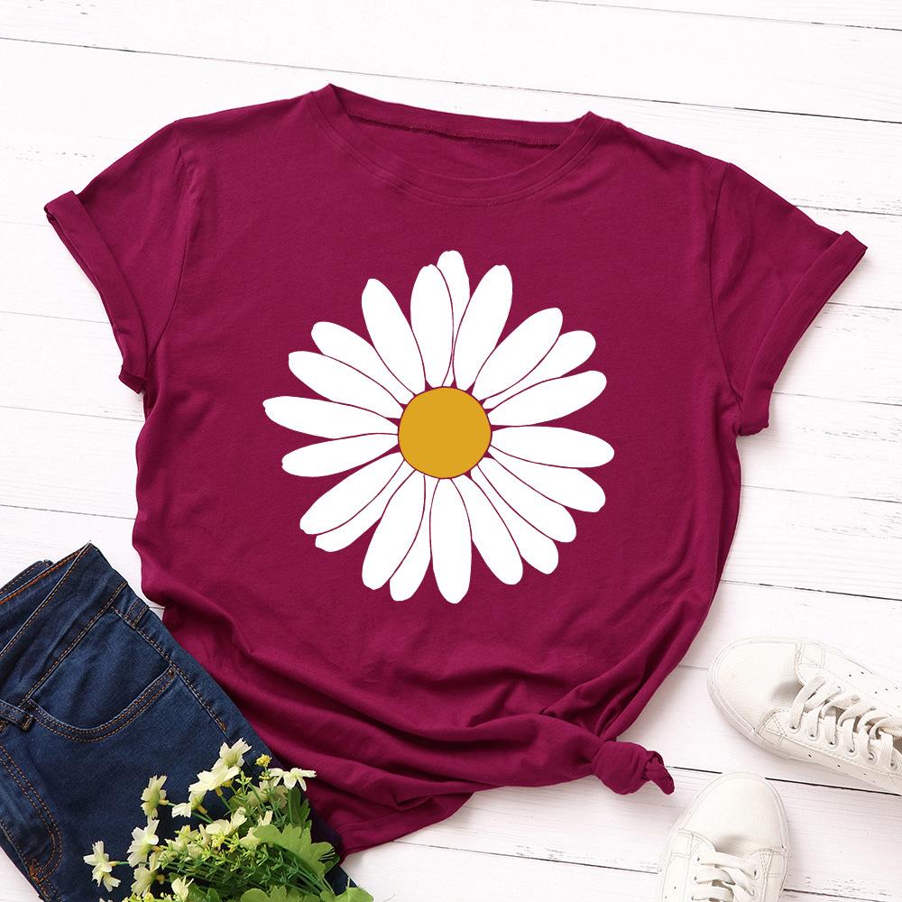 

Большая футболка из хлопка с подсолнухом, с коротким рукавом, круглым вырезом, женская, с 2D-принтом, топы 3XL бордовый
