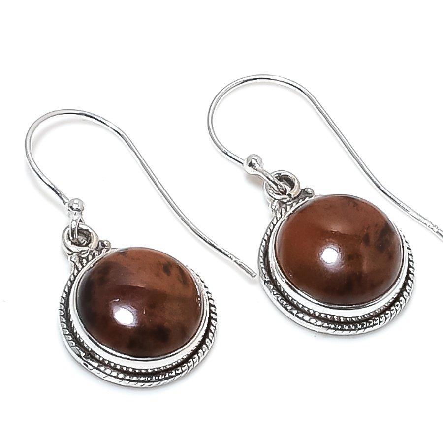

Natural Mahogany Obsidian Gemstone 925 Solid Sterling Silver Earring 1.25 Q7T67