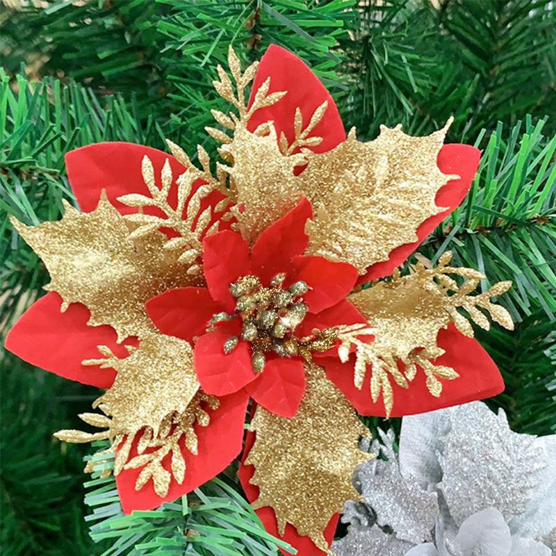 15cm Weihnachtsbaum dekorative Blume Weihnachten Gold Pulver Blume Gold Pulver hohl 3D Blume