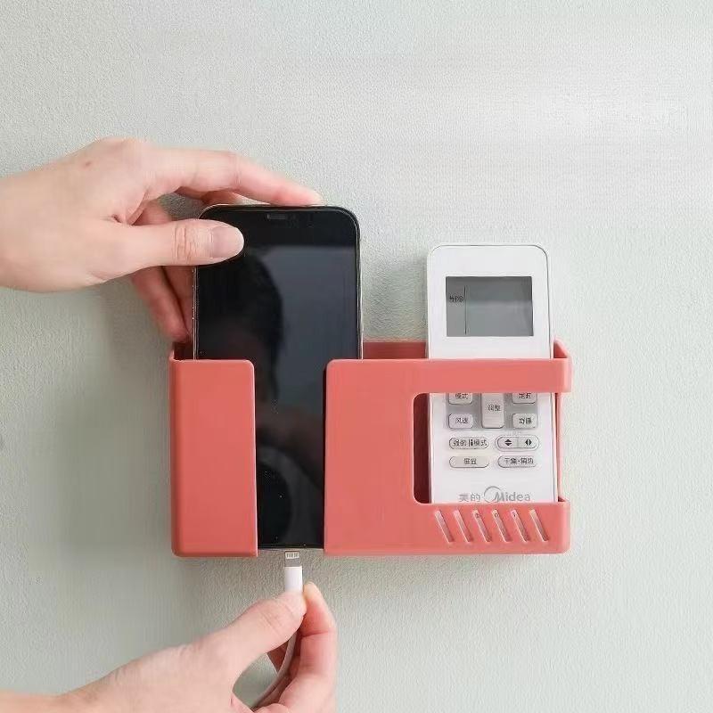 1PC Wall-Mounted Non-Punching Remote Control Storage Box Rack TV Air Conditioning Mobile Phone Charging Rac