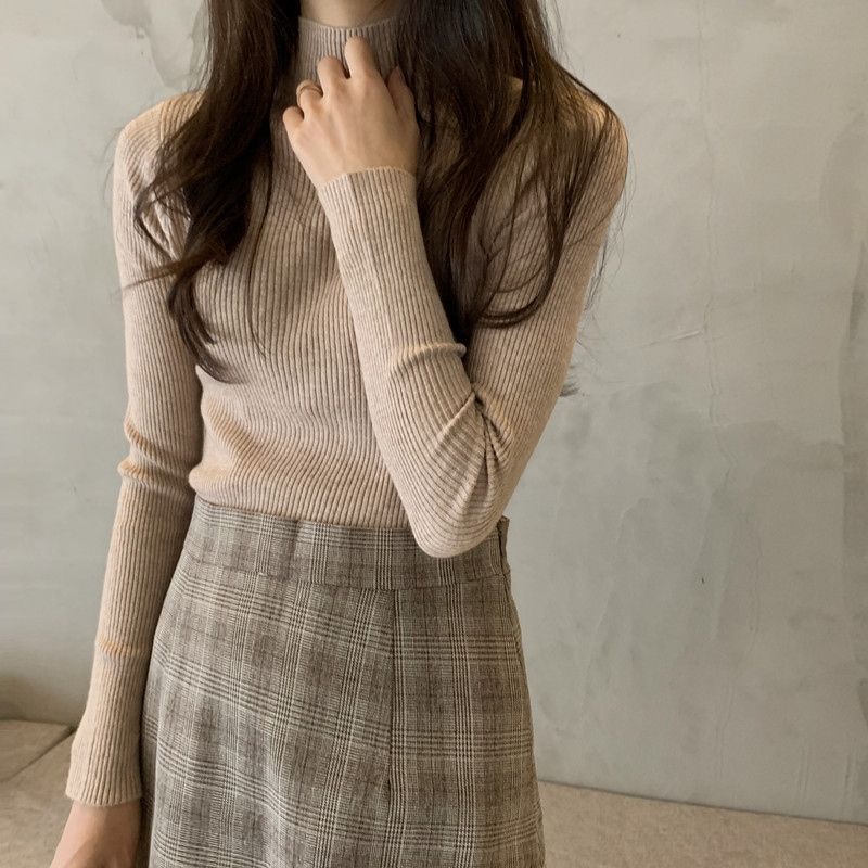 Medium-necked Blouse, Semi-turtleneck Sweater, Slim-fitting Top In Spring, New Tight-fitting.