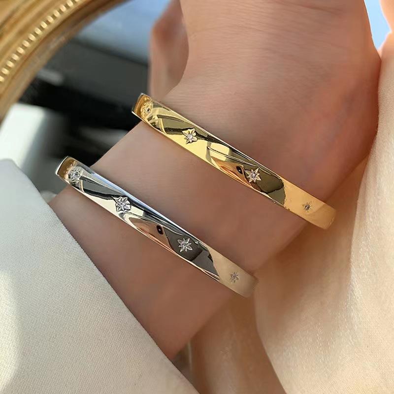 1pc silver starlight wideface bracelet female sterling silver niche retro light luxury fashion cold wind jewelry gifts