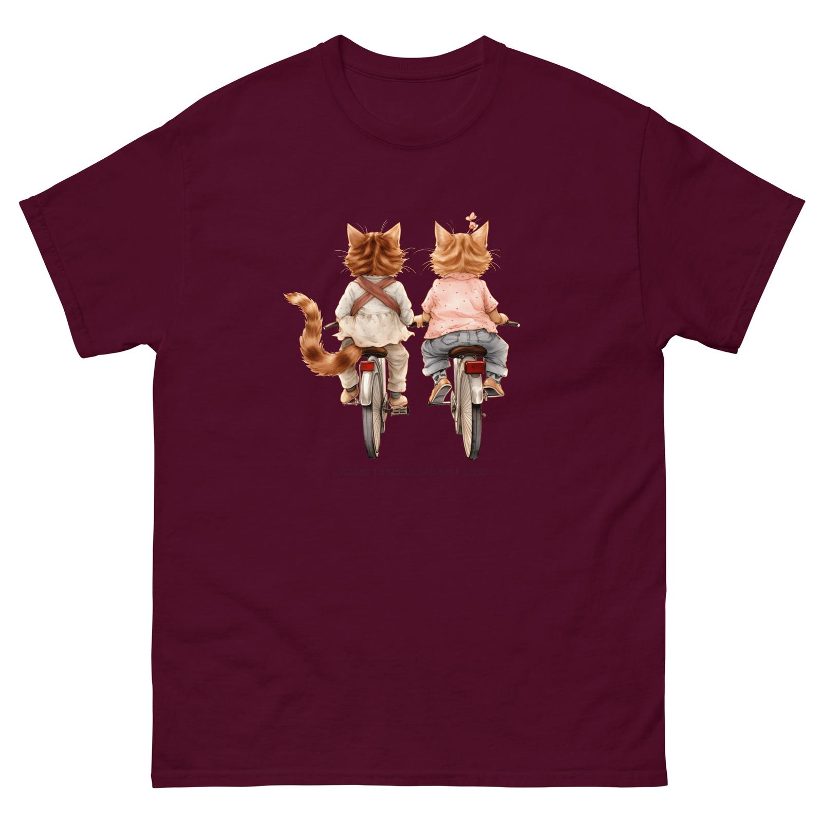 Cycling Through Nine Lives: Cute Cat Duo T-Shirt Mens Womens Tees Top XL