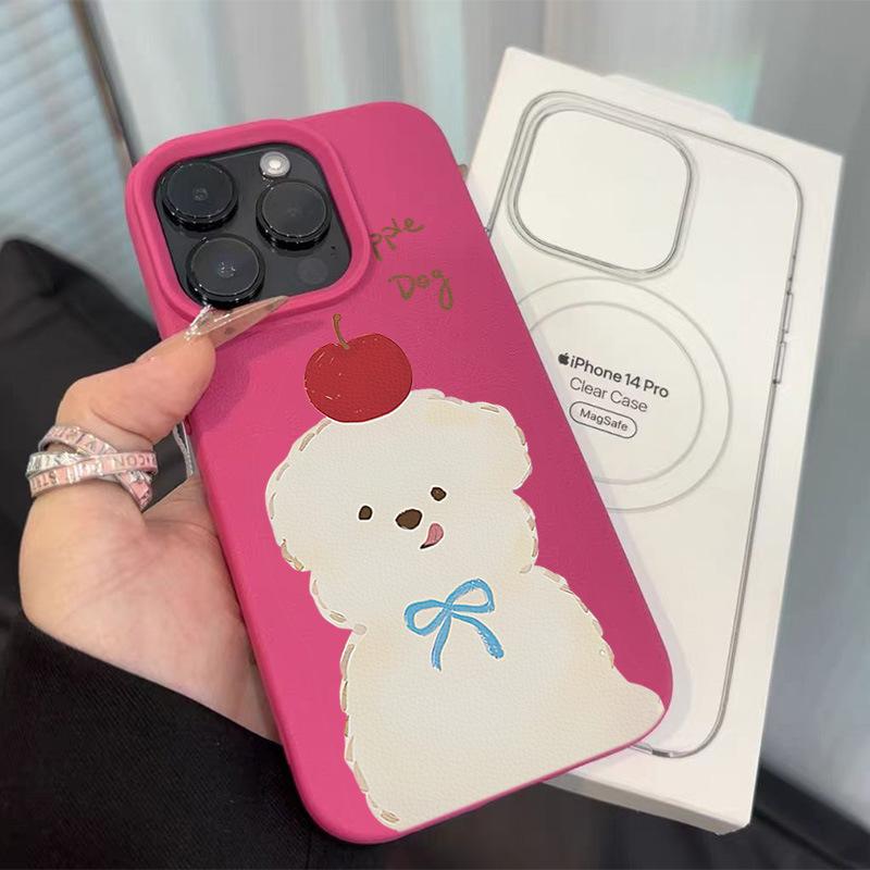 For Apple Puppy for Apple 16promax/15 Phone Case 14plus Litchi Pattern 13p Soft Case 12 Anti