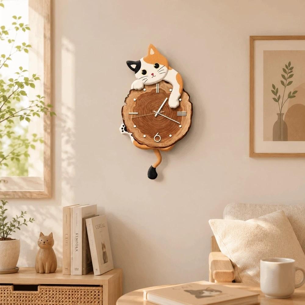Tail Swing Wall Mounted Clock Cute Cat Hanging Clock Modern Style Cat Wall Clock  Bedroom