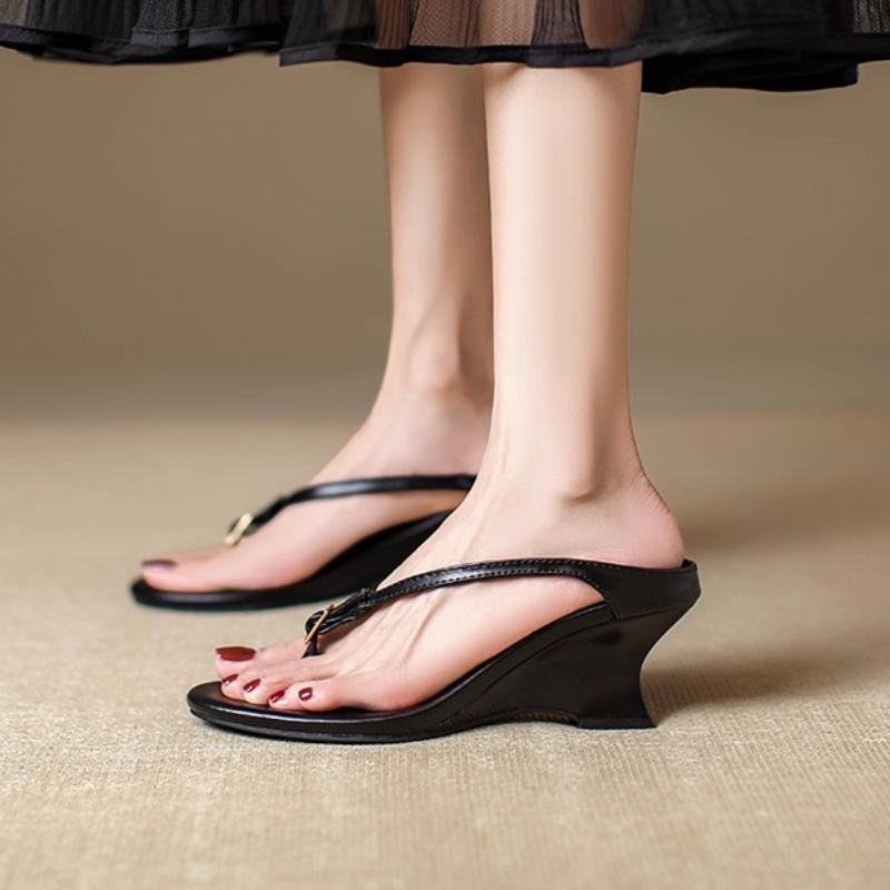 Fashion Retro Gold Wedges Slippers Women Summer Sexy Clip Toe Buckle Flip Flops Comfort Breathable Holiday Beach Sandal Zapatos De Mujer