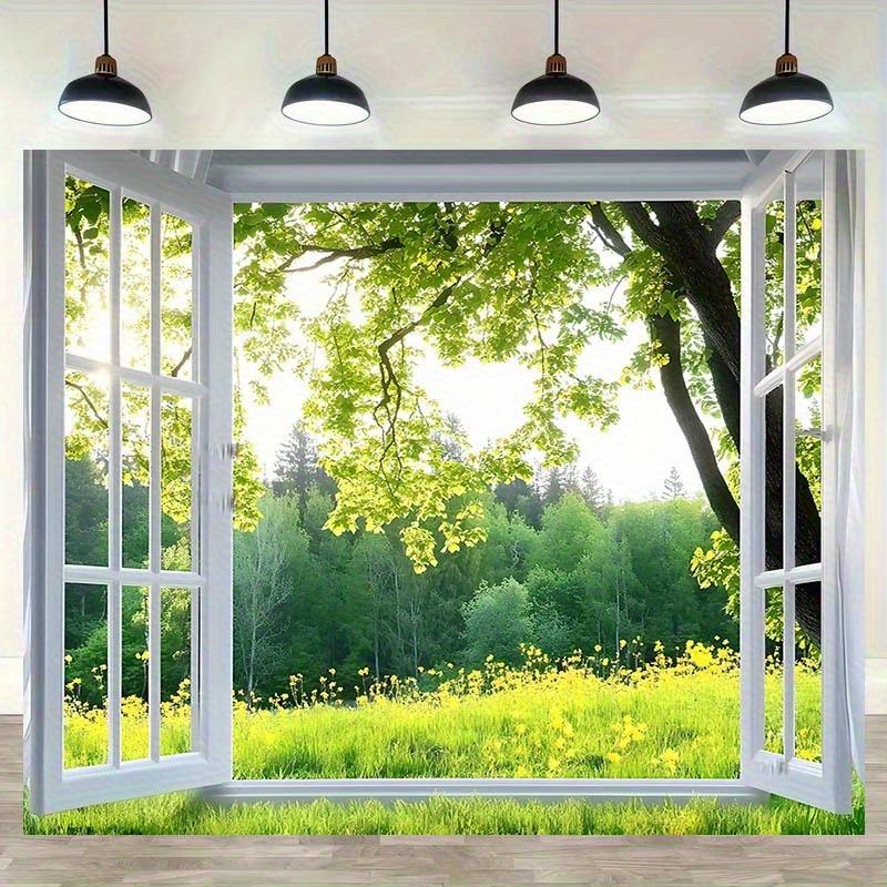 

Белая тема окна Весенний сад Безмятежная лесная сцена Гобелен Гобелен Настенный для гостиной Спальни Офиса 29x37in