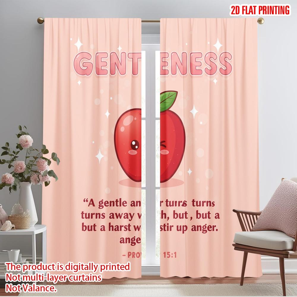 

2pcs 2D flat printing Window Drapes Gentleness Apple Cute Winking Polyester Without Electricity Festive Curtains for Booths 52.50×116.00 CM 2pcs