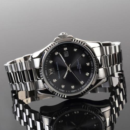 Mauro Geraldi Solar Watch, All Stainless Steel, 10 ATM Water Resistant, Calendar, Zirconia, MJ037 (MJ037-4/Silver)