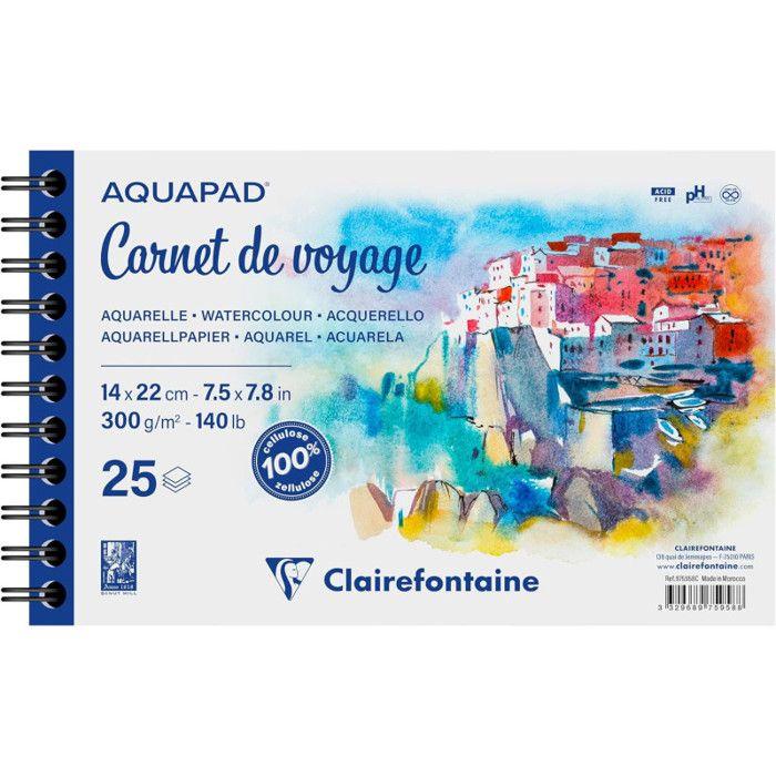 Carnet De Voyage - Aquarelle - Spirales - 14x22 Cm - 25 Feuilles - 300g - Aquapad - Clairefontaine