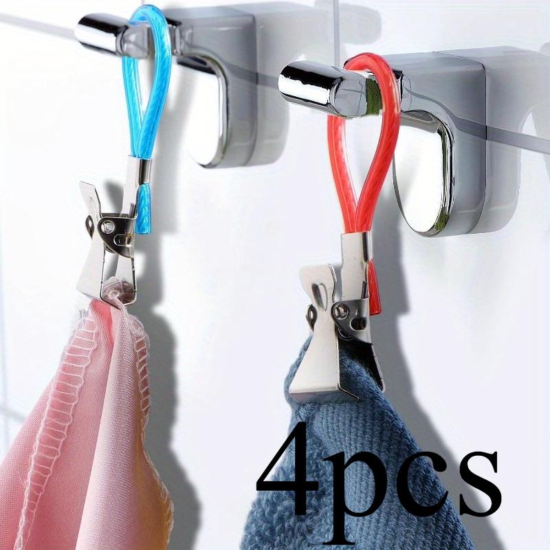 Set of 4 Towel Clips for Tea Towels, Suitable for Kitchen and Bathroom Use, Featuring Multipurpose Hangers with Loop Hooks for Convenient Home Storage