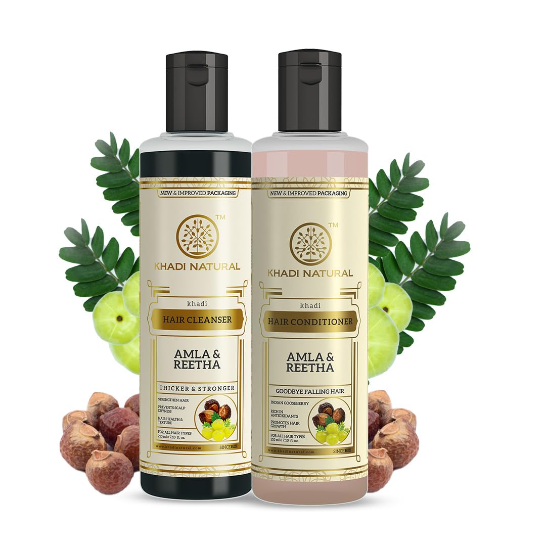 Khadi Natural Amla & Reetha Hair Cleanser and Conditioner Combo 210ml pack of 2 Nourishing Duo for Strong Shiny Hair