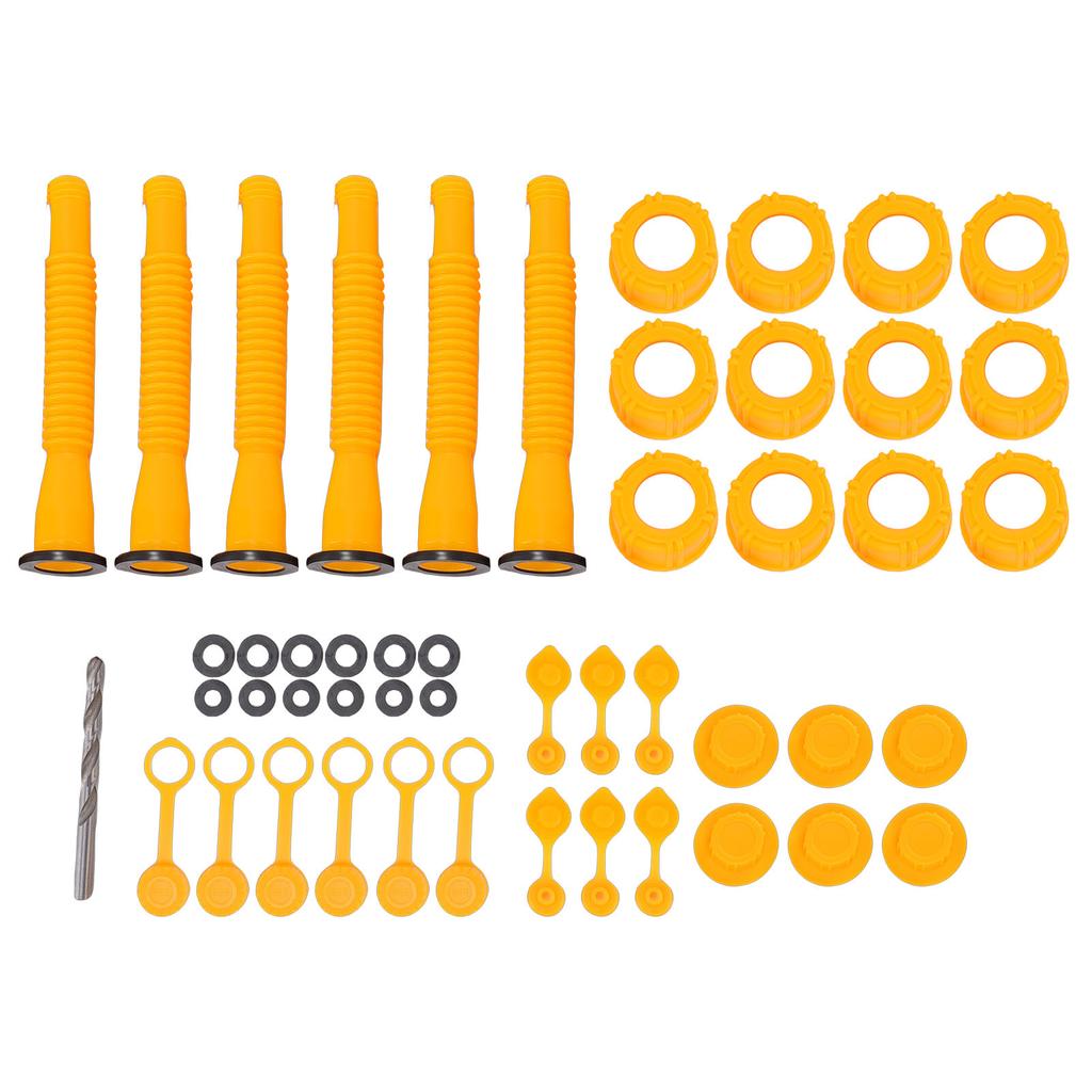 6 Sets Gas Can Spout Replacement Kit Flexible Spouts Threaded Sealing Caps and Washers 8mm Drill Bit