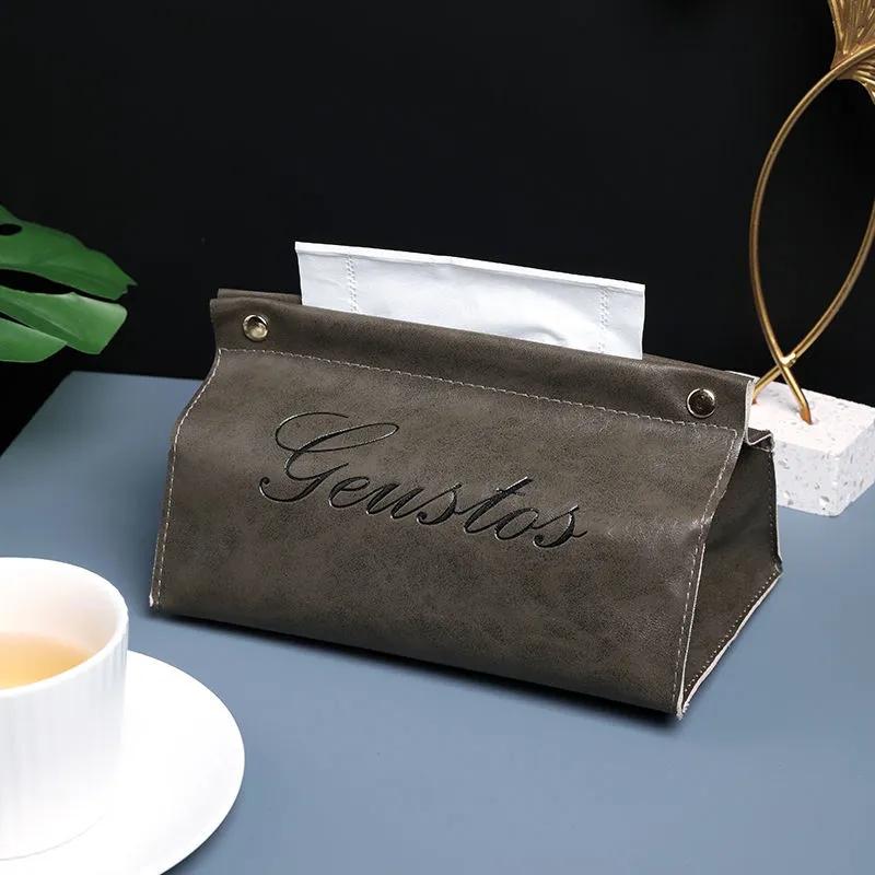 

Скандинавская кожаная сумка для салфеток, настольный чехол из искусственной кожи для офиса, автомобиля, простой держатель для папиросной бумаги, украшение для стола в гостиной, салфетка для хранения ключей для дома коричневый