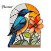 Creative Gift for Home Stained Glass Style Acrylic Table Centerpieces, Floral & Landscape Pattern Exquisite Room Decor Tabletop Sign with Wood