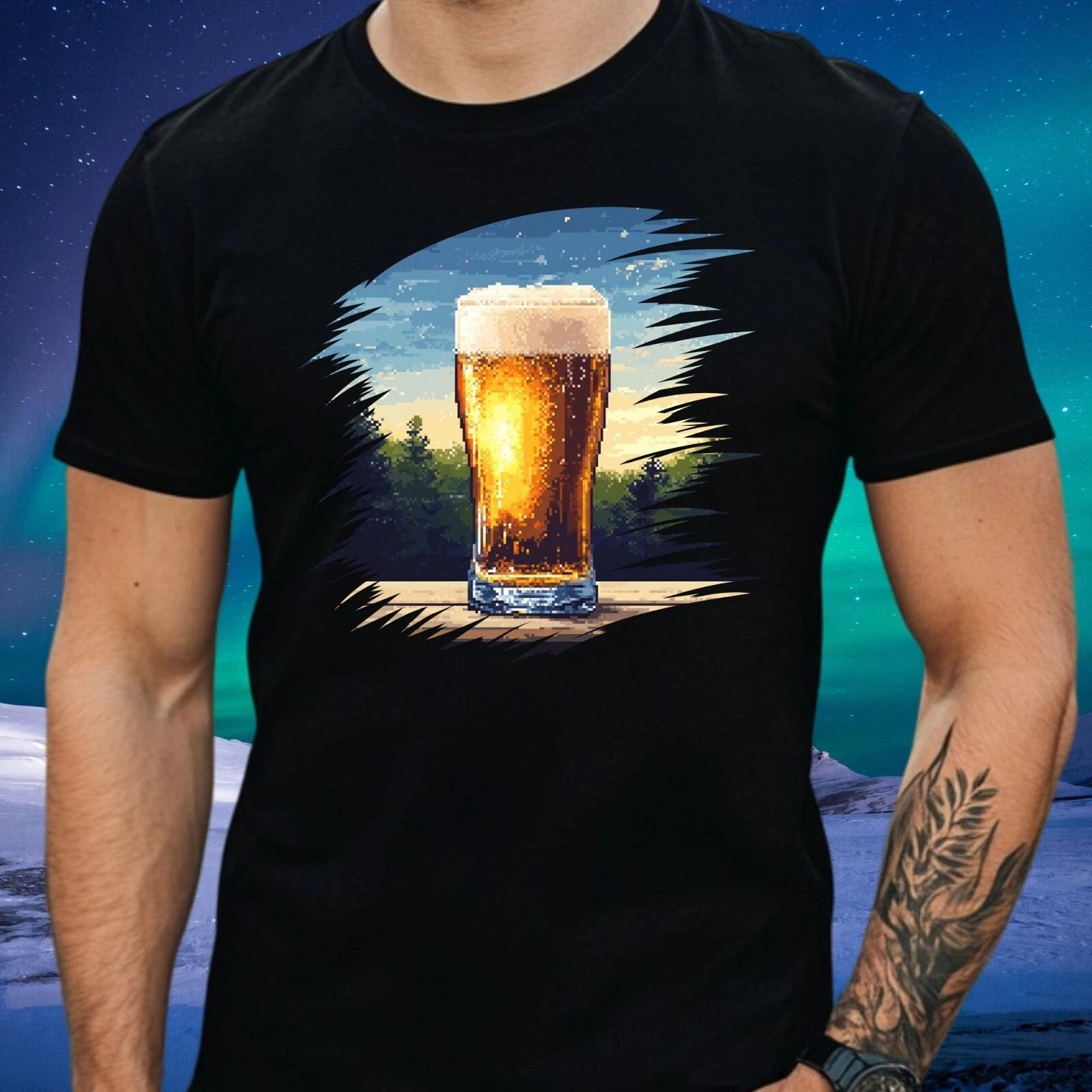 T-Shirt Herren Bier Pixel Art Motiv Baumwolle Größe XS bis 5XL XS