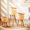 Bamboo Woven Plant Stand - Outdoor Decorative Flower Basket with Rattan Accents for Balcony & Garden, Flower Rack, Floor Fence