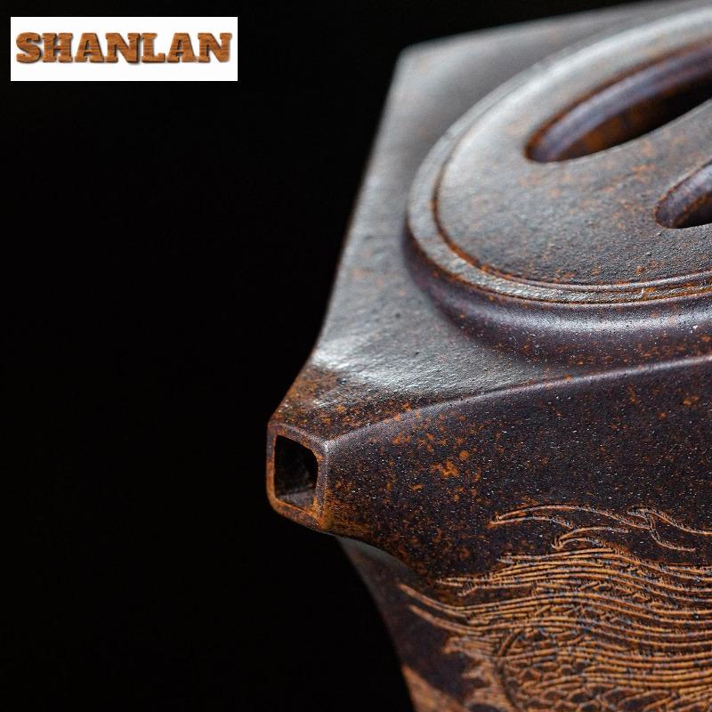 260ml Yixing Purple Clay Teapots Master Handmade Square Pot Raw Ore Dragon Kiln Wood Burning Mud Kettle With Filter Zisha Teaset