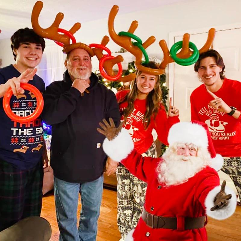 Christmas Inflatable Reindeer Antler Hat Ring Toss Game Family Game Toy New Year Party Decor Supplies Wedding Game Birthday Gift