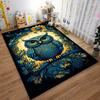 Illustrated Owl Carpet with Floral Patterns in Blue and Gold Suitable for use as an anti-slip for living room bedroom sofas
