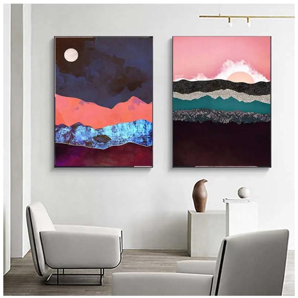 Abstract Mountain Sunrises Sunsets Landscape Wall Art Canvas Paintings Poster Print Picture Living Room Interior Home Decoration