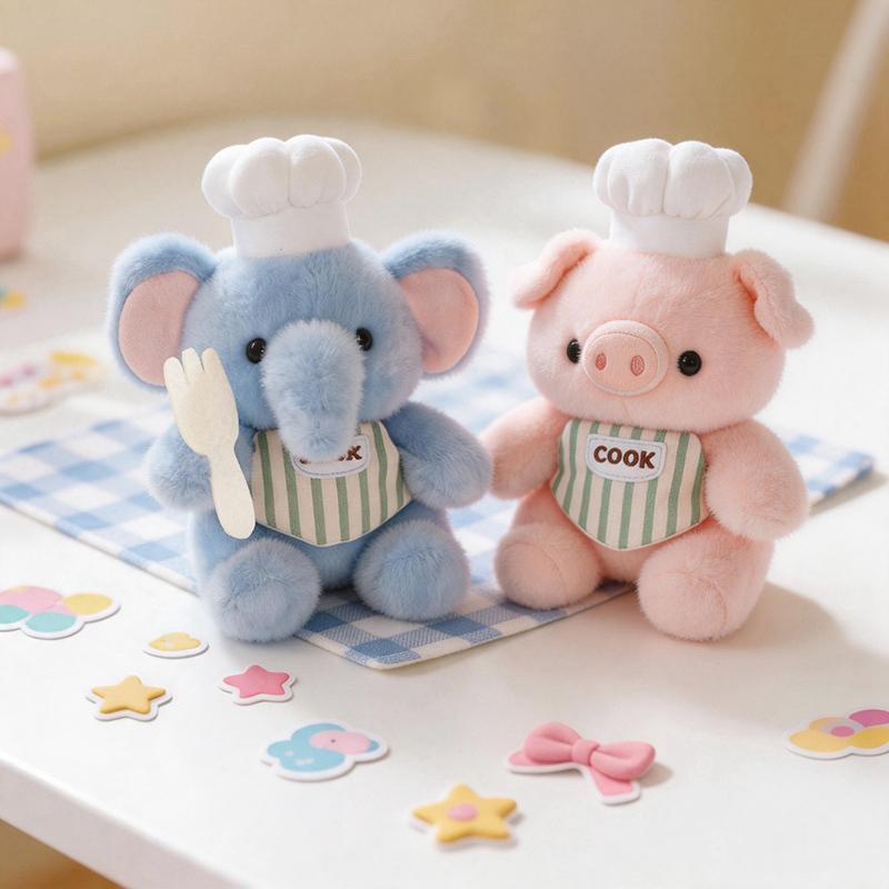 Chef Series Cute Animal Plush Toys Soft Fluffy Cat Chick Penguin Panda Cook Elephant Stuffed Animals Adorable Kitchen Home Decor