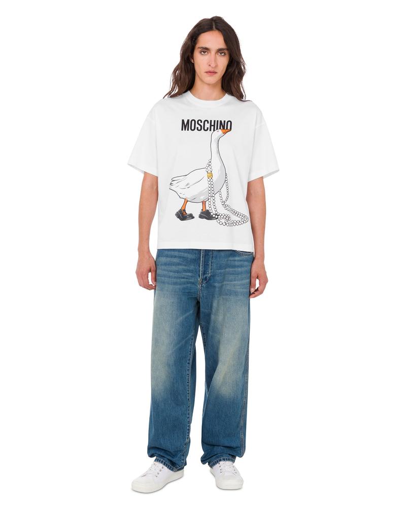 MOSCHINO Goose Pearl White Cotton Jersey T-Shirt