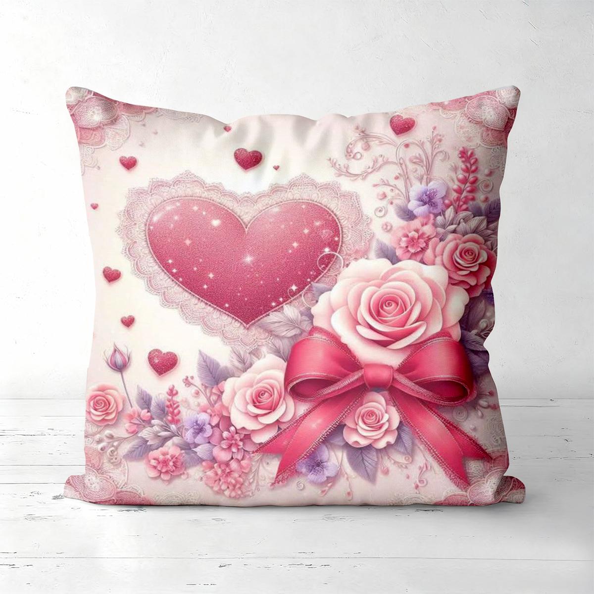 

Pink Heart Rose Pillow Set For Valentine s Day Polyester pillowcase, sofa decorative cushion cov Headboard Pillow 45x45cm