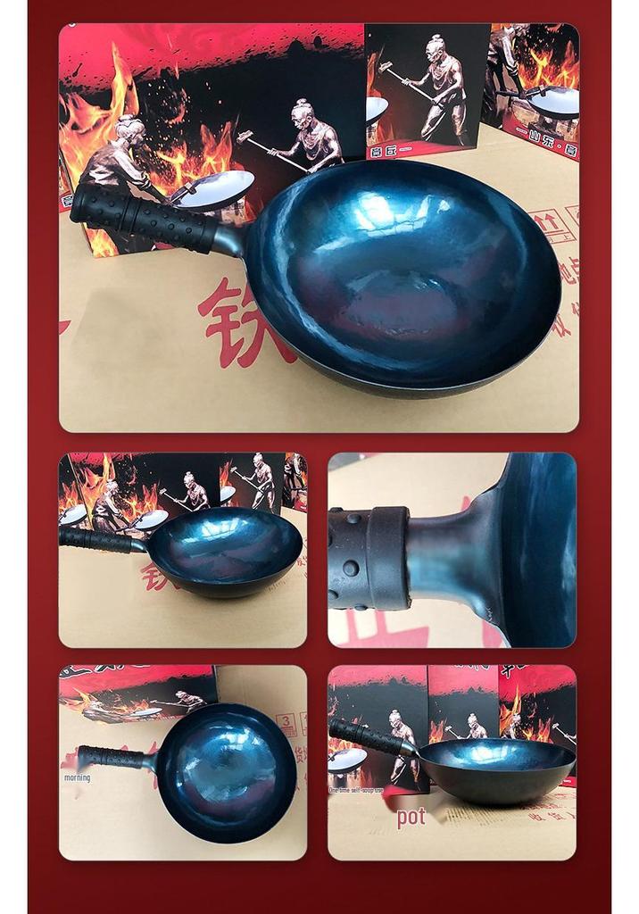 Zhangqiu Handgefertigter Antihaft-Eisen-Wok: Handgehämmert, Spiegelfläche, Keine Beschichtung, Geschmiedete Bratpfanne für Gas.
