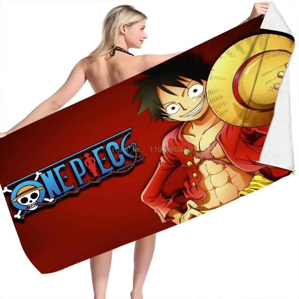 2026 Hot Bandai Anime One Piece Bath Towel Beach Towel Mat Fast Drying Bathroom Beach Towel Kids Boys Washcloth Blanket Gifts