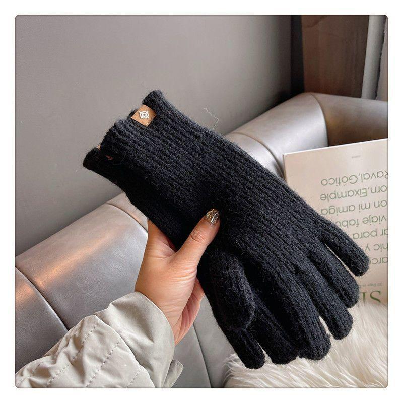 

Вязаные теплые перчатки на флисе One Size чёрный