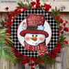 Buffalo Plaid Wooden Christmas Sign with Snowman Pattern - Navidad Round Sign for Yard Door Wall Hanging Decor - Ideal Christmas Decoration