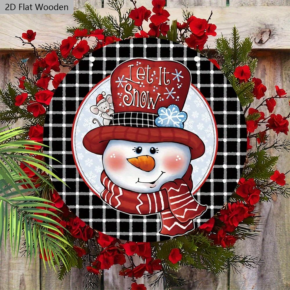 Buffalo Plaid Wooden Christmas Sign with Snowman Pattern - Navidad Round Sign for Yard Door Wall Hanging Decor - Ideal Christmas Decoration