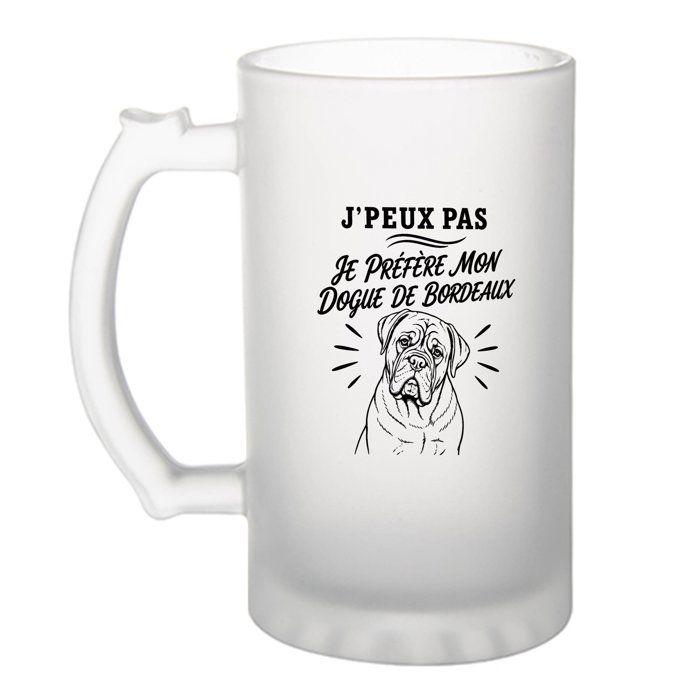 Verre à bière - PLANETEE - J'peux pas Dogue de Bordeaux (minimaliste) - 470 ml - Verre trempé givré - Imprimé en Bretagne