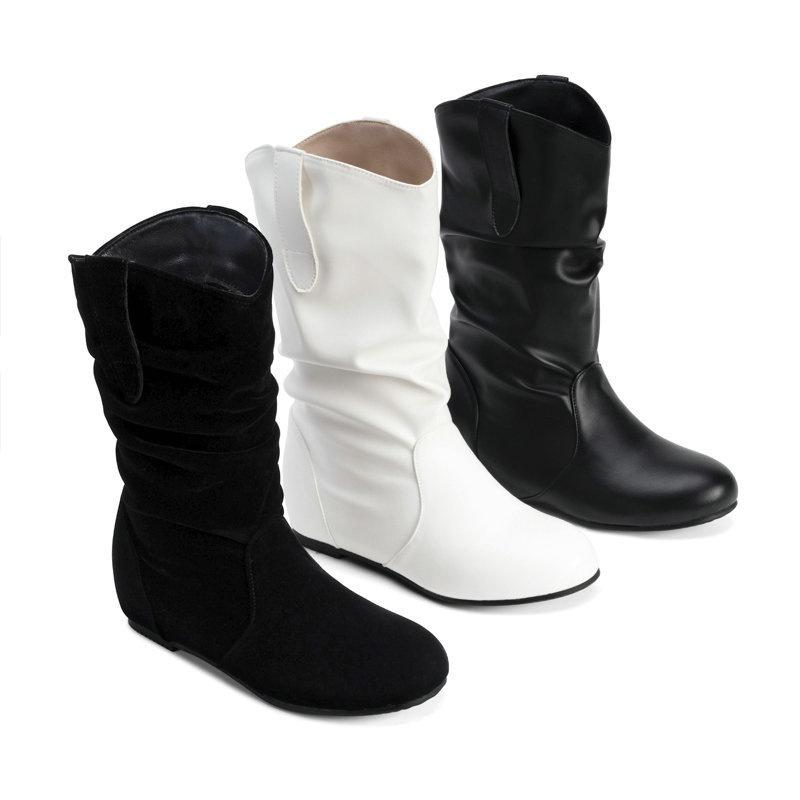 Girls Mid-Calf Boots Women Flat Shoes Spring Autumn Women High Boots Long Western Cowboy Boots Women Footwear Large Size 30-43