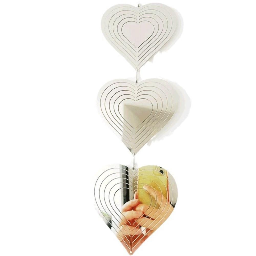 Reflective Surface Heart Wind Chime Rotatable Design Wind Spinner 3D Metal Heart Garden Hanging