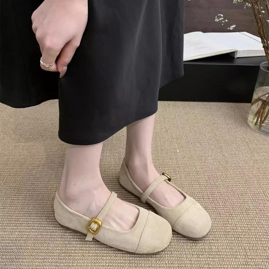 Světle červené jednoduché boty dámské jarní a podzimní nové francouzské retro jemné semišové boty Mary Jane s plochou čepicí